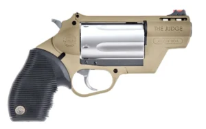Taurus 2-441029FDE Judge Public Defender 45 Colt (LC)/410 Gauge 5rd 2.50" Flat Dark Earth Barrel & Frame Matte Stainless Cylinder Black Ribber Grip | Elite Firearms
