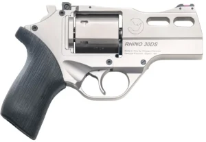 Chiappa Firearms 340290 Rhino 30DS  Small Frame 357 Mag 6 Shot, 3" Nickel-Plated Steel Vent Rib Barrel & Cylinder, Nickel-Plated Aluminum Frame, Black Rubber Grip, Concealed Hammer | Elite Firearms
