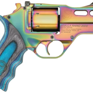 Chiappa Firearms CF340319 Rhino 30DA Nebula *CA Compliant 357 Mag 6 Shot, 3" Rainbow PVD Steel Vent Rib Barrel & Cylinder, Rainbow PVD Aluminum Frame, Blue Laminate Grip, Exposed Hammer