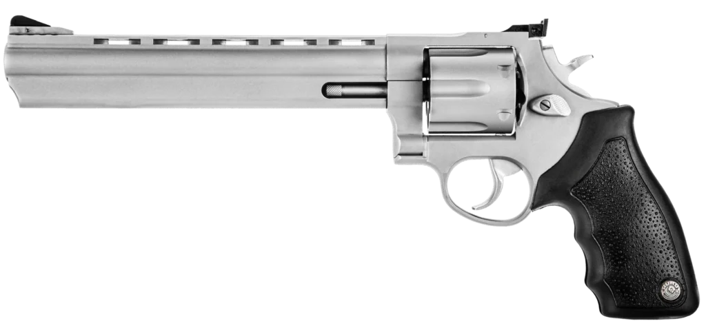 Taurus 2-440089 44 44 Rem Mag Caliber with 8.37" Ported Barrel, 6rd Capacity Cylinder, Overall Matte Finish Stainless Steel, Finger Grooved Black Rubber Grip & Adjustable Rear Sight | Elite Firearms