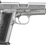 FN 66101068 High Power  9mm Luger 17+1, 4.70" Black Target Crown Steel Barrel, Stainless PVD Serrated Steel Slide, Matte Stainless Steel Frame w/Beavertail, Black Textured Polymer Grip, Ambidextrous | Elite Firearms