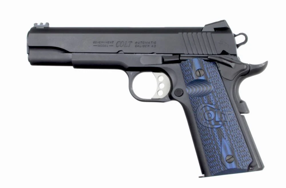 Colt Mfg O1970CCS Competition Government 45 ACP 8+1 5" Stainless National Match Barrel, Blued Serrated Carbon Steel Slide & Frame w/Beavertail, Blue Scalloped G10 Grip, Ambidextrous | Elite Firearms