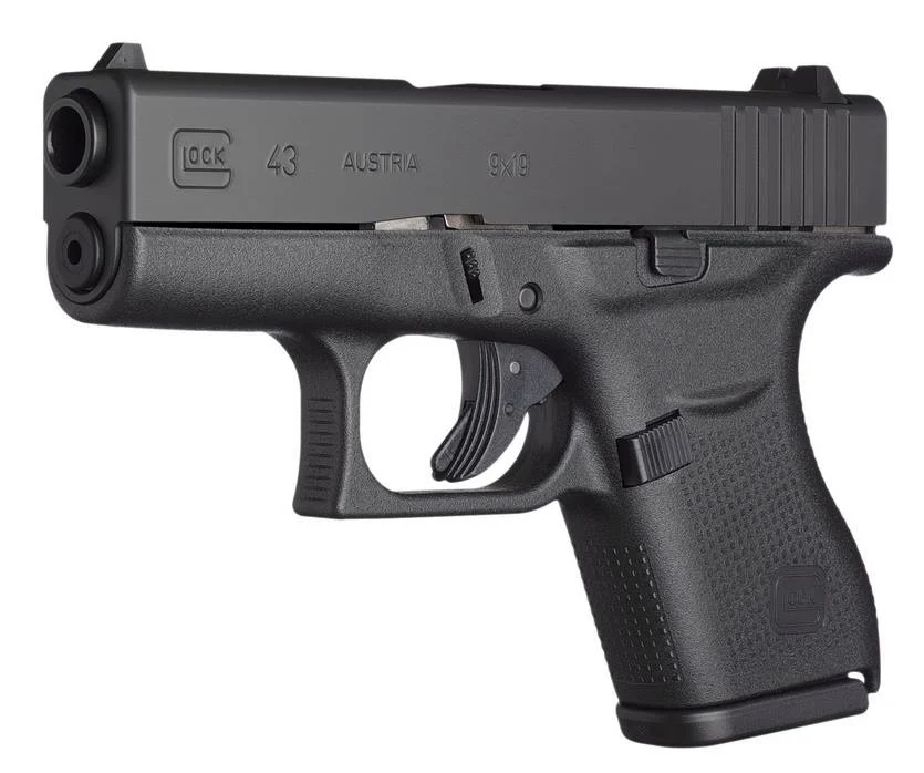 Glock UI4350201 G43  Sub-Compact 9mm Luger 6+1 3.41" Hammer Forged Barrel/Matte Black Serrated Slide/ Black Polymer Frame w/Black Textured Polymer Grips | Elite Firearms