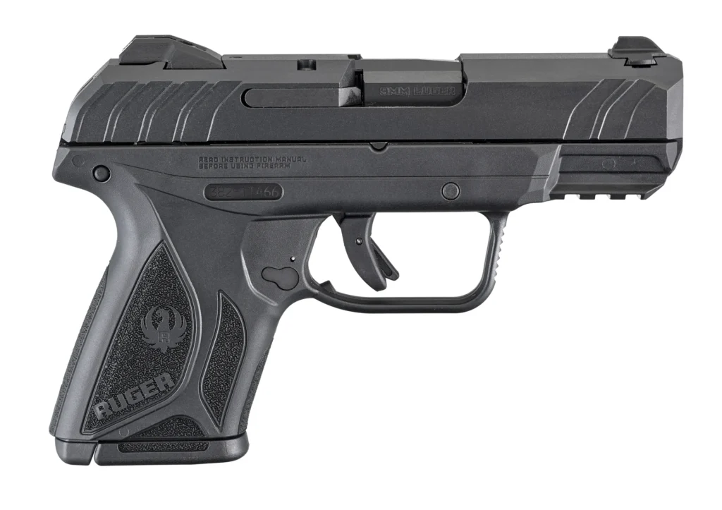 Ruger 3818 Security-9 Compact 9mm Luger  3.42" Barrel 10+1,Black Polymer Frame With Picatinny Acc. Rail, Black Oxide Steel Slide, Manual Safety | Elite Firearms