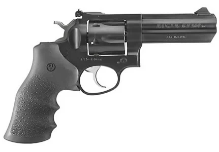 Ruger 1702 GP100 Medium Frame 357 Mag 6 Shot, 4.20" Blued Steel Barrel, Blued Cylinder, Blued Steel Frame, Black Hogue Monogrip, Exposed Hammer