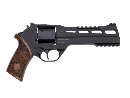 Chiappa Firearms 340221 Rhino 60DS Small Frame 357 Mag 6 Shot, 6" Black Anodized Steel Vent Rib Barrel, Blued Steel Cylinder, Black Anodized Aluminum Frame, Walnut Grip, Concealed Hammer | Elite Firearms