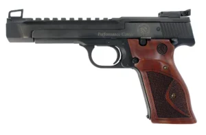 Smith & Wesson 178031 41 Performance Center Full Size Frame 22 LR 10+1, 5.50" Blued Button Rifled/Picatinny Rail Barrel, Blued Serrated Slide & Frame, Custom Wood Target Grip, Thumb Safety | Elite Firearms