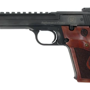 Smith & Wesson 178031 41 Performance Center Full Size Frame 22 LR 10+1, 5.50" Blued Button Rifled/Picatinny Rail Barrel, Blued Serrated Slide & Frame, Custom Wood Target Grip, Thumb Safety