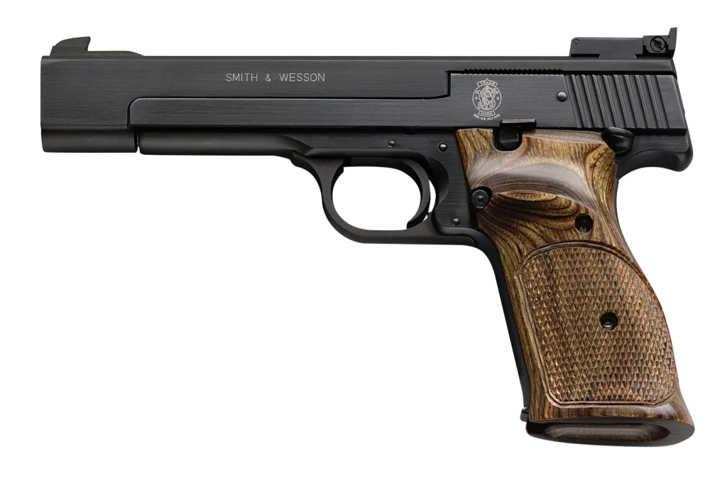 Smith & Wesson 130511 41 Full Size Frame 22 LR 10+1, 5.50" Blued Button Rifled Steel Barrel, Serrated Slide & Frame, Checkered Wood Target Grip | Elite Firearms