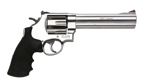 Smith & Wesson 163638 Model 629 Classic 44 Rem Mag or 44 S&W Spl Stainless Steel 6.50" Barrel & 6rd Cylinder, Satin Stainless Steel N-Frame, Red Ramp Front/White Outline Rear Sights | Elite Firearms