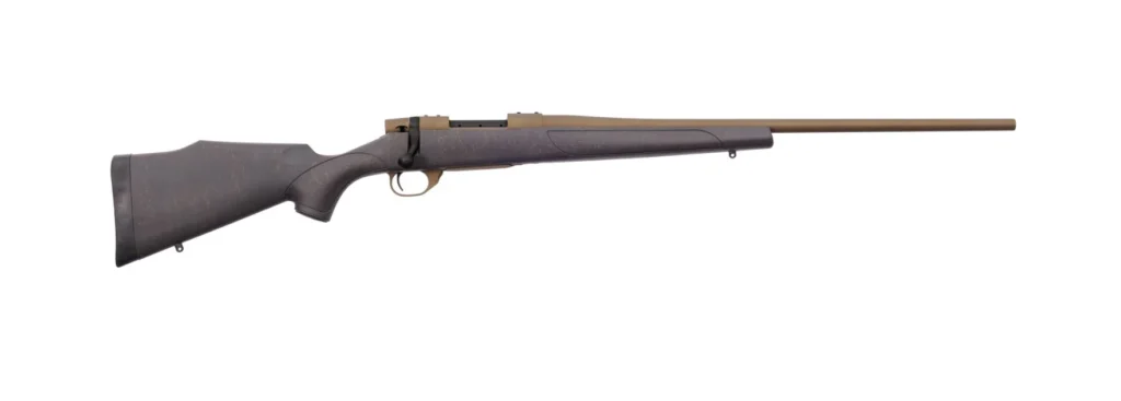 Weatherby VWB222RR4T Vanguard Weatherguard 22-250 Rem 5+1 24" Threaded, Burnt Bronze Barrel/Rec, Black with Bronze Webbing Monte Carlo Stock | Elite Firearms