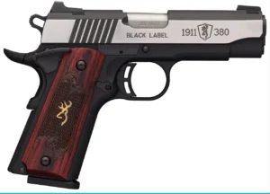 Browning 1911 380 Black Label Medallion Pro Handgun 380 ACP 8rd Magazine 3.625" Barrel Black with Silver Slide and Wood Grip Night Sights | Elite Firearms