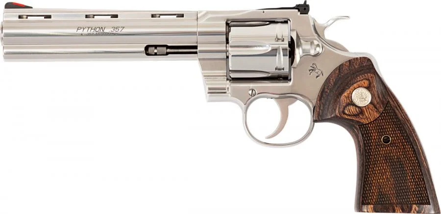 Colt Mfg PYTHONSP6WTS Python 38 Special/357 Mag 6 Shot 6" Stainless Vent Recessed Target/Vent Rib Barrel, Cylinder & Frame, Walnut w/Colt Medallion Grip | Elite Firearms