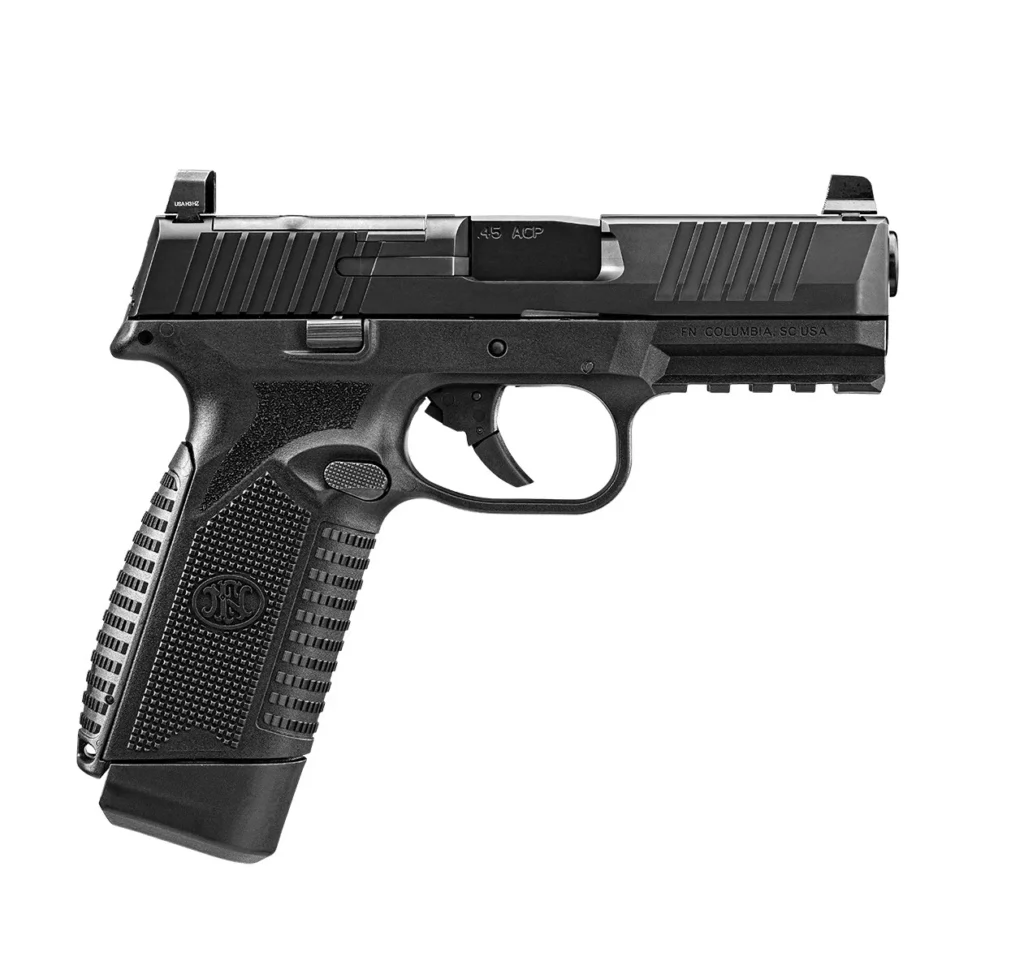 FN 66101389 545 MRD Full Size 45 ACP 10+1 4.10" Black Target Crown Steel Barrel, Black PVD Optic Cut/Serrated Steel Slide & Polymer Frame w/Picatinny Rail, Ambidextrous | Elite Firearms