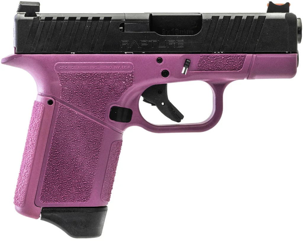 Gforce Arms GF932512PIB Rapture Sub-Compact Frame 9mm Luger 12+1 3.25" Black Steel Barrel, Black Steel Optic Cut/Serrated Slide, Pink Cerakote Polymer Frame, Shield RMSc/RMR Footprint | Elite Firearms