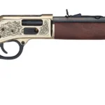 Henry H006GCD Deluxe Side Gate Deluxe Full Size 45 Colt (LC) 10+1, 20" Blued Octagon Barrel, Polished Brass Engraved Drilled & Tapped Receiver, American Walnut Fixed Wood Stock, Ambidextrous