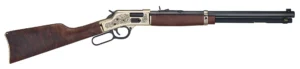 Henry H006GCD Deluxe Side Gate Deluxe Full Size 45 Colt (LC) 10+1, 20" Blued Octagon Barrel, Polished Brass Engraved Drilled & Tapped Receiver, American Walnut Fixed Wood Stock, Ambidextrous