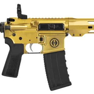 Hi-Point HP15P-556GOLD HP 15P 5.56 NATO 30+1 10.50" Black Threaded Barrel, Gold Aluminum Receiver w/Picatinny Rail, M-LOK Handguard, Blade Black Polymer Brace, Black B5 P Type 23 Grip