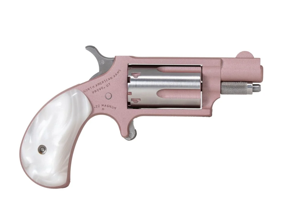 NAA 22M Rose Handgun .22 WMR 5rd Capacity 1.13" Barrel Bird Head Pearl Grip Pink Cerekote | Elite Firearms