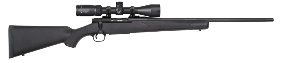 Mossberg 27932 Patriot 243 Win Caliber with 5+1 Capacity, 22" Fluted Barrel, Matte Blued Metal Finish & Black Synthetic Stock Right Hand (Full Size) Includes Vortex Crossfire II 3-9x40mm Scope | Elite Firearms