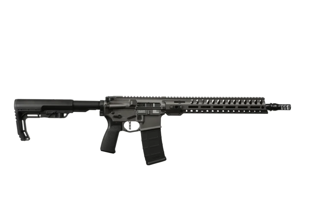Patriot Ordnance Factory 02049 Minuteman 300 Blackout 30+1 13.75" Black Nitride Barrel/ Tungsten Cerakote Aluminum Receiver Picatinny Rail | Elite Firearms