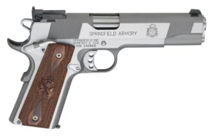 Springfield Armory PI9132LCA 1911 Loaded Target *CA Complaint 45 ACP 7+1, 5" Match Grade Stainless Steel Barrel, Serrated Slide & Steel Frame w/Beavertail, Crossed Cannon Cocobolo Grip | Elite Firearms