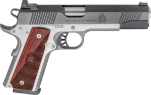 Springfield Armory PX9121L 1911 Ronin 10mm Auto 8+1, 5" Stainless Match Grade Steel Barrel, Blued Serrated Carbon Steel Slide, Stainless Steel Steel Frame w/Beavertail, Crossed Cannon Wood Grip | Elite Firearms