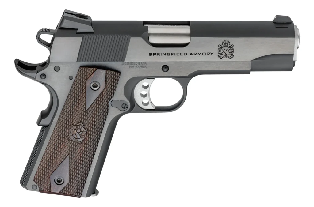 Springfield Armory PX9417 1911 Garrison 9mm Luger 9+1 4.25" Stainless Match Grade Barrel, Blued Serrated Carbon Steel Slide & Frame w/Beavertail, Thinline Wood Grip | Elite Firearms