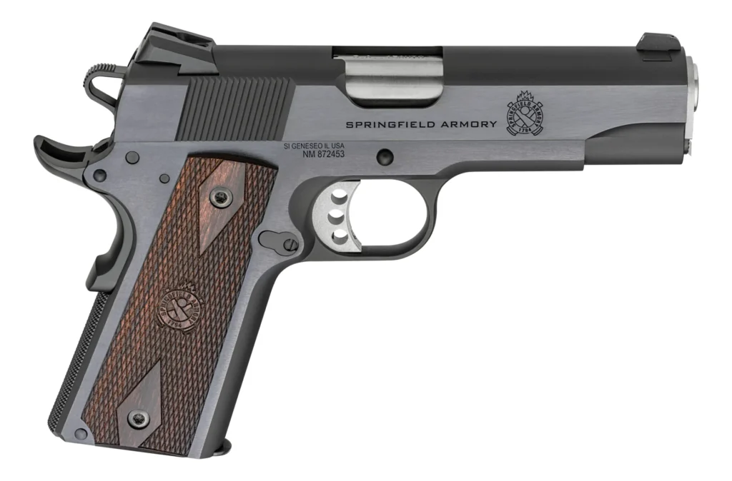Springfield Armory PX9418 1911 Garrison 45 ACP 7+1 4.25" Stainless Match Grade Barrel, Blued Serrated Carbon Steel Slide & Frame w/Beavertail, Thinline Wood Grip | Elite Firearms