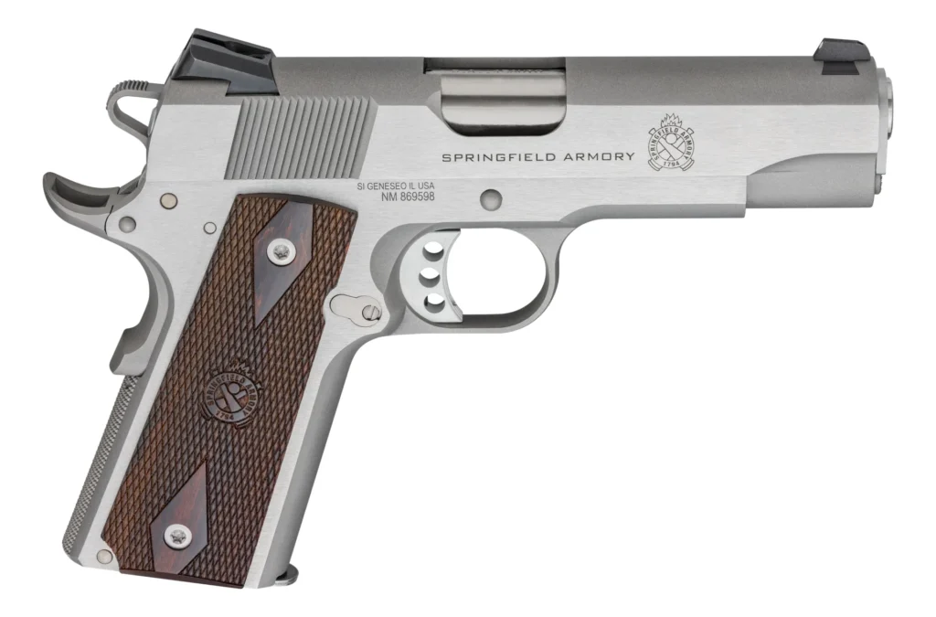 Springfield Armory PX9418S 1911 Garrison 45 ACP 7+1 4.25" Stainless Match Grade Barrel, Serrated Stainless Steel Slide & Frame w/Beavertail, Thinline Wood Grip | Elite Firearms