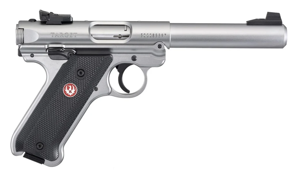 Ruger 40103 Mark IV Target 22 LR 10+1 5.50" Overall Satin Stainless Bull Barrel, Steel Slide & Frame, Black Checkered Polymer Grips | Elite Firearms