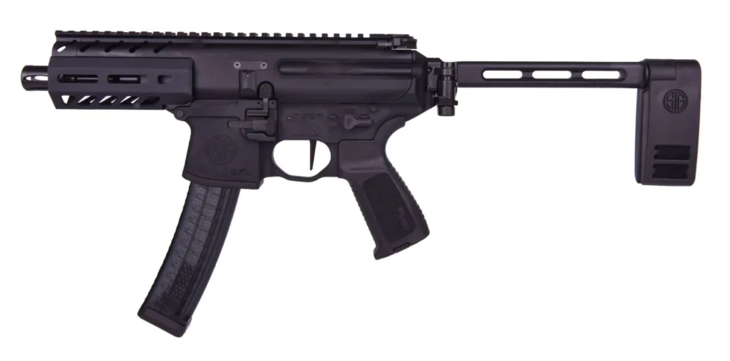 Sig Sauer PMPX4B9 MPX K 9mm Luger Caliber with 4.50" Barrel, 30+1 Capacity, Black Hard Coat Anodized Metal Finish, Folding Pivoting Contour Brace Stock & Black Polymer Grip Right Hand | Elite Firearms