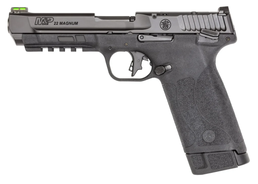 Smith & Wesson 13433 M&P 22 Magnum 22 WMR 30+1 (2) 4.35" Tempo Barrel System, Black, Polymer Frame with Pic. Rail, Optic Cut Slide, Fiber Optic Sight, Flat Faced Trigger, Ambi Controls | Elite Firearms