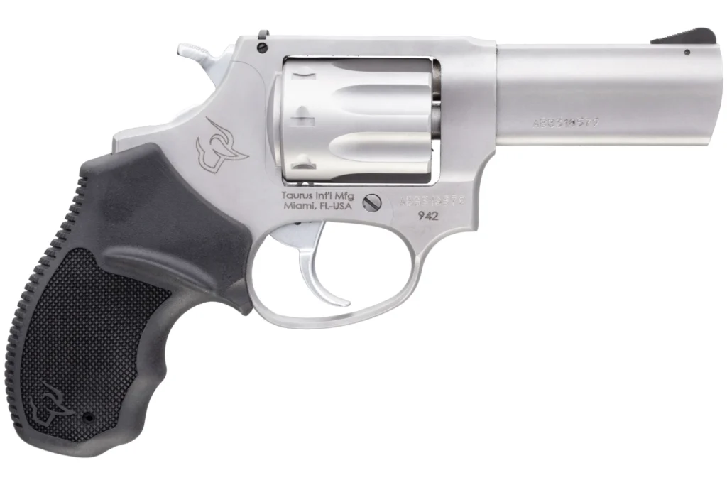 Taurus 2942039UL 942 Ultra-Lite 22 LR 8rd 3" Matte Stainless Finish Barrel, Matte Stainless Finish Cylinder, Stainless Anodized Finish Aluminum Frame & Finger Grooved Black Polymer Grip | Elite Firearms