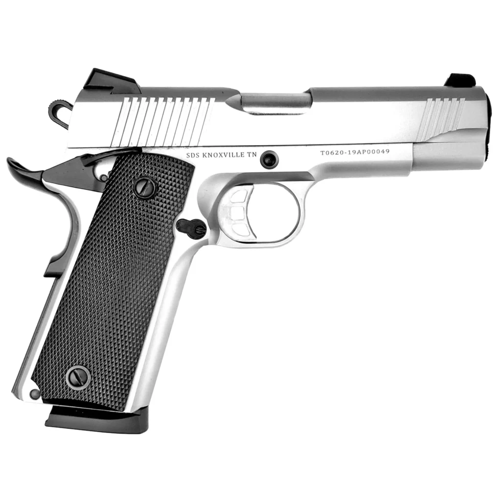 Tisas Arms 10100123 1911 Carry 45 ACP 8+1 4.25" Stainless Steel Serrated Slide & Frame w/Beavertail, Black Rubber Grip | Elite Firearms