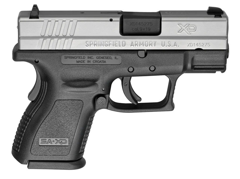 Springfield Armory XD9821 XD *CA Compliant Sub-Compact Frame 9mm Luger 10+1, 3" Black Melonite Steel Barrel, Serrated Stainless Steel Slide, Black Polymer Frame w/Picatinny Rail | Elite Firearms