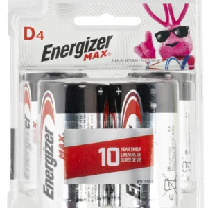 Energizer E95BP4 MAX D Batteries Black & Silver Alkaline 1.5 Volt, Qty (4) Single Pack